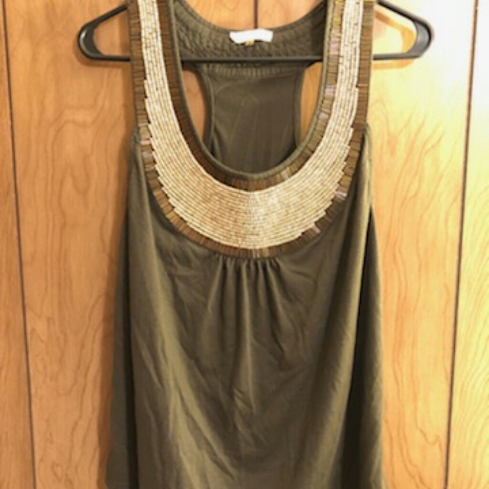 Racer back beaded top olive green